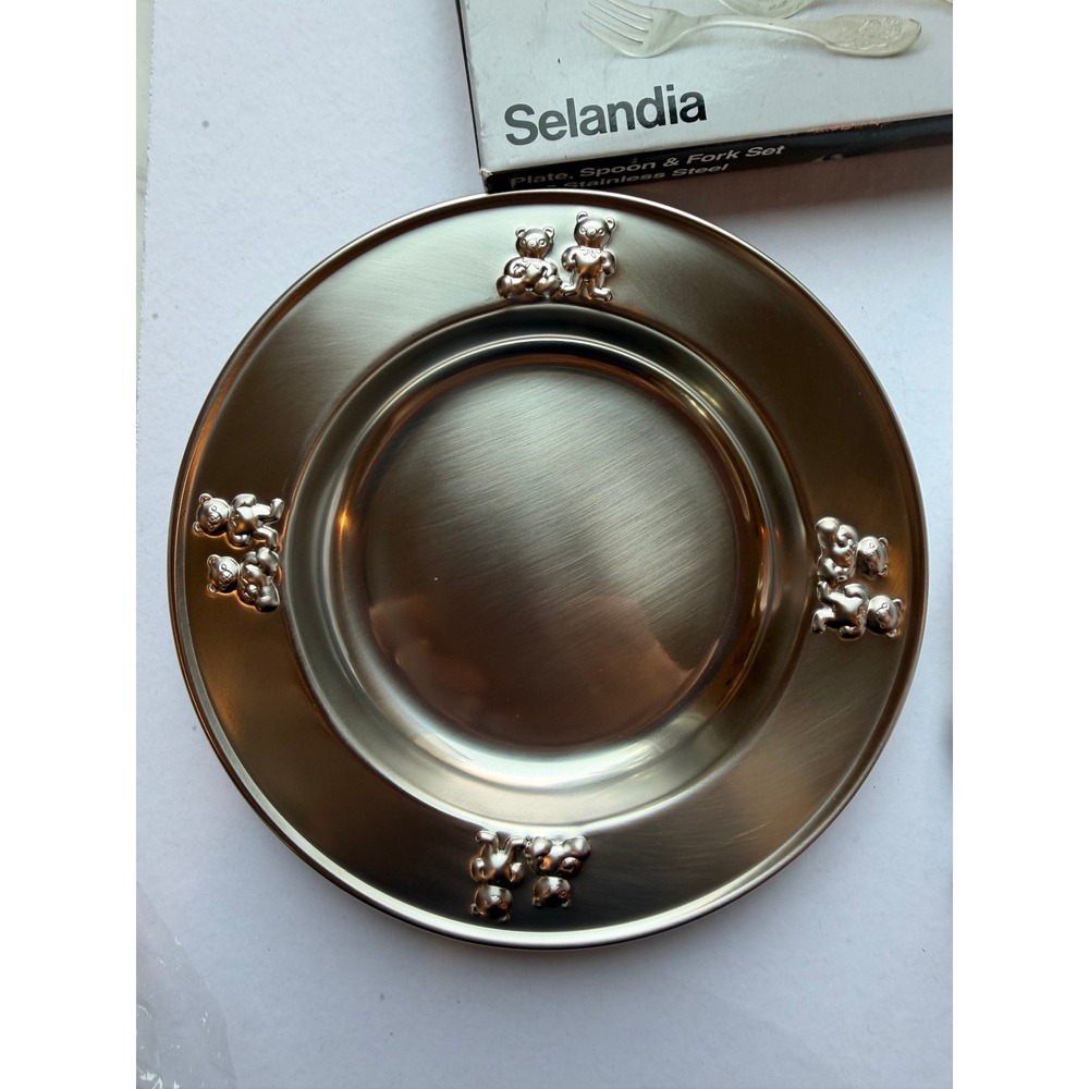 VTG Selandia Hungry Bears Plate Spoon Fork Set Baby Gift Made in Japan New! - Picture 4 of 10
